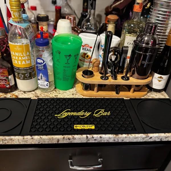 NobleSip Bar Mat 3in1 𝗜𝗡𝗡𝗢𝗩𝗔𝗧𝗜𝗩𝗘 with Cutting Board and Glass Rimmer "Legendary Bar". Upgrade your commercial cocktail station, or home bar with a multifunctional, compact, and stylish mat
