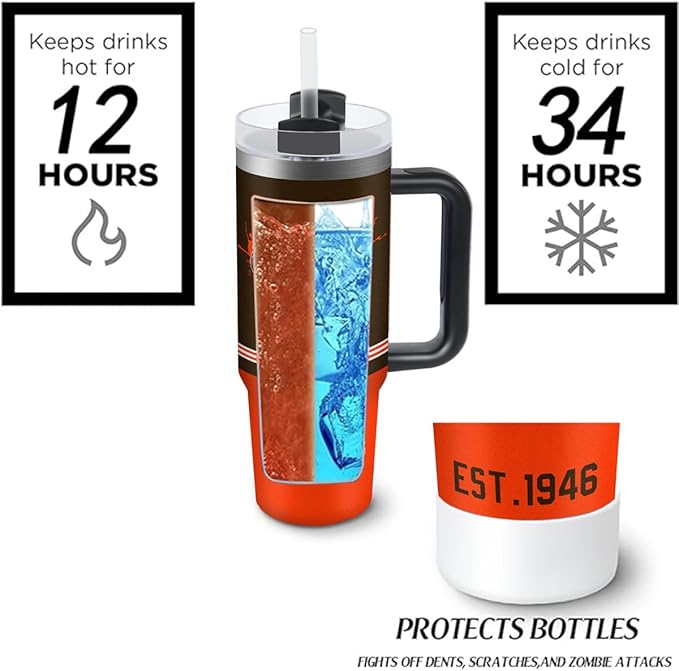 Cleveland 30 oz Tumbler with Handle and Straw,Car cup,Coffee Mug,100% Leakproof Insulated Tumbler with Lid and Straw,Made of Stainless Steel,Cup Holder Friendly Base,Classic Collection Gifts for Fans