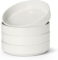 E-far Pasta Bowls Set of 4, 35oz Large Salad Bowl Plate for Dinner Serving Soup, Wide & Shallow Ceramic Stoneware Pasta Plates, Microwave & Dishwasher Safe, Textured Stripes & Speckled White, 8”