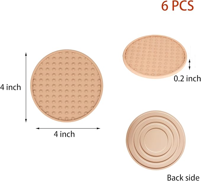 Set of 6 Silicone Coasters, 4'' Drink Coaster with Holder, Round Coasters for Drinks Beer Coffee Home Office Bar Desk Tabletop Protection, Non-Slip Rubber Coaster (Pink, 6 Pcs-Plastic Holder)