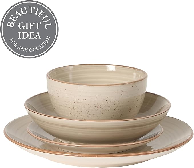 Gibson Home Stonebury 16 Piece Plates and Bowls Assorted Color Dishes - Handpainted Stoneware Dinnerware Set - Service for 4
