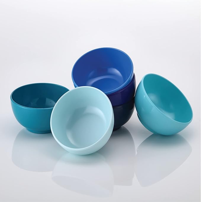 French Bull Melamine Mini Bowls, 6-Piece Set, Small Serving Bowl – Snack, Condiment, Dip, Dessert, Ice Cream – Shatter Proof, Food-Safe, BPA Free, Dishwasher Safe, 4” 10 oz - Shades of Blue