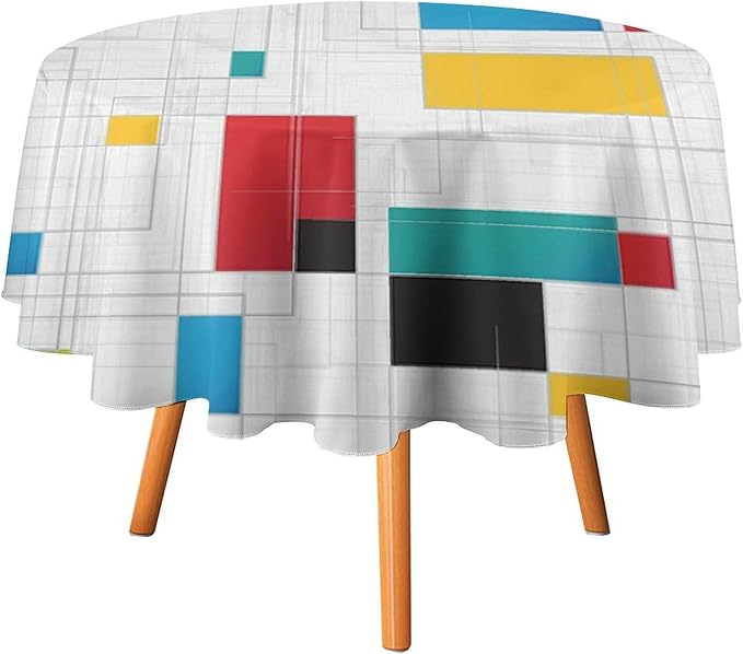Mid Century Round Tablecloth, Abstract Geometric Mid Century Retro 50S 60S Tablecloth for Home Party Dining Room Kitchen Decor 36Inch(90cm)