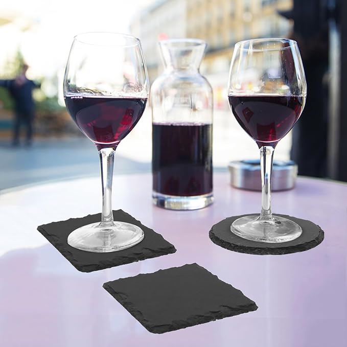 50 Pack 4 Inch Slate Coasters for Drinks, Black Stone Coasters with Anti-Scratch Bottom, Ideal for Home Decor, Bar, Housewarming Gifts, and Laser Engraving KUKLIPJIM