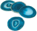 Agate Coaster Set of 4 for Drinks, Stone Coaster for Coffee Table 3.5-4" Geode Coaster Decor for Housewarming, Birthday, (Blue)