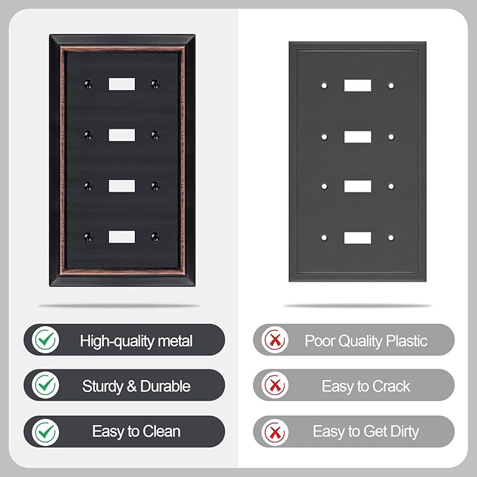 Metal Wall Plate for Electrical Outlets, Decorative Aged Bronze Switch Plates Outlet Cover, Light Switch Cover Plate, 4-Gang Wall Plates (Quad Toggle, 1 Pack)