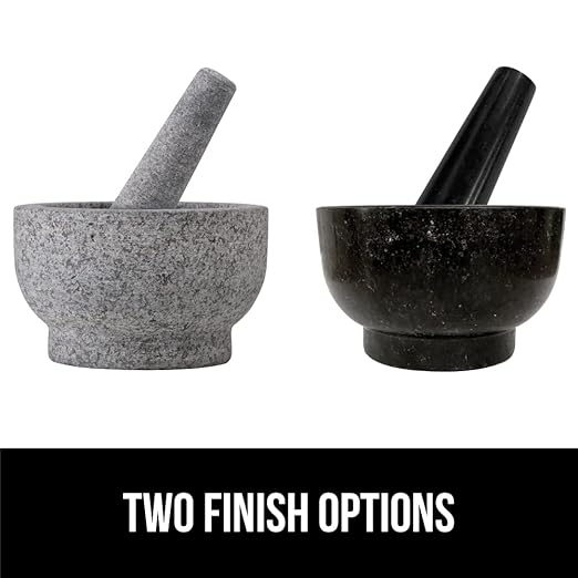 GORILLA GRIP Heavy Duty Mortar and Pestle Set with Slip Resistant Base, 100% Granite Stone Molcajete Guacamole Bowl, Grind Seeds, Garlic, Herb, Kitchen Muddler, Christmas Gifts for Chefs, 1.5 Cup Gray