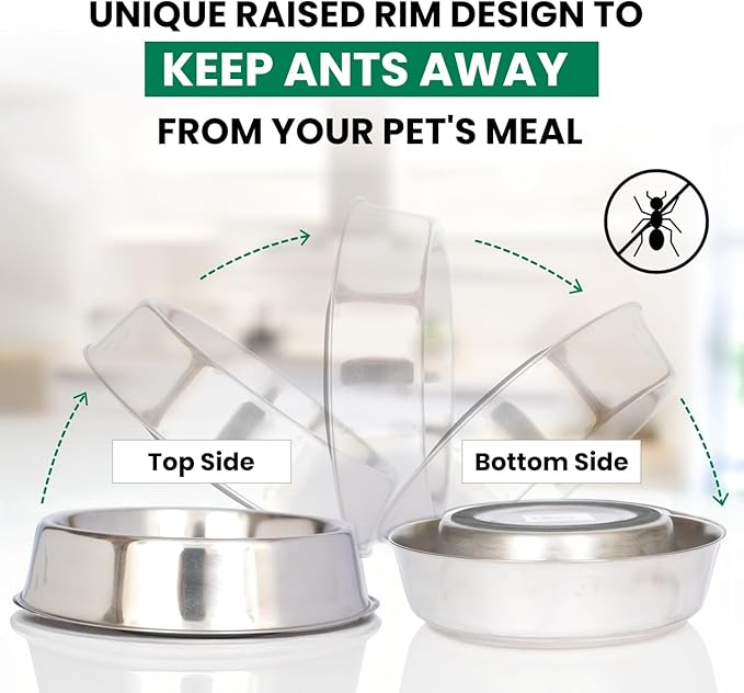 Iconic Pet 64 oz/ 8 Cup Stainless Steel Non Skid Pet Food/Water Bowl - Noise Free Ant Resistant Dog/Cat Feeding Bowl with Unique Design & Rubber Base Makes It an Elegant Ant Proof Dish
