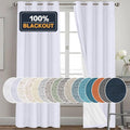 PrinceDeco White Blackout Curtains Linen Curtains 96 Inches Long 100% Blackout Room Darkening Curtains & Drapes with White Liner Faux Linen Fabric Window Curtain Panels for Living Room/Bedroom
