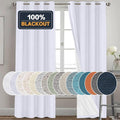 PrinceDeco Linen Texture Curtains for Bedroom Solid 100% Blackout Thermal Insulated with White Liner Room Darkening Curtains/Draperies for Living Room Nursery, Pearl White, 2 Pieces, W52 x L84