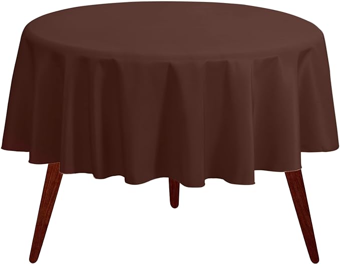 Gee Di Moda Round Tablecloth - 108 Inch Chocolate Round Table Cloth for 48 to 72 Inch Round Tables - Heavy Duty Washable Fabric - for Buffet Table, Holiday Party, Dinner, Wedding & Baby Shower