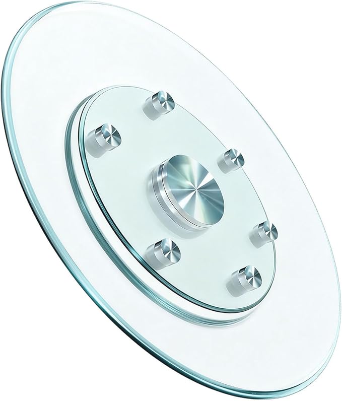 28" Glass Lazy Susan for Dining Table, Glass Turntable Table Centerpiece with 6 Rotating Wheels, 360° Smooth and Silent Spin Tabletop Rotating Tray, for Family Gatherings, Banquets, Weddings, 72 cm