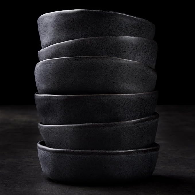Stone by Mercer Project HEKONDA Modern Debossed Stoneware 16-Piece Dinnerware Set,Plate and Bowl Set, Dish Set for 4, Gray
