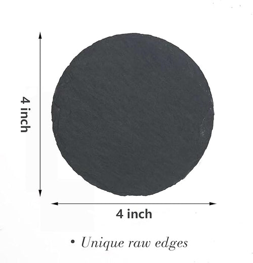 48 Pack 4 inch Round Slate Coasters,Handmade Natural Rough Edge,with Integral Anti-Skid pad,Laser Engraving Blanks,Stone Coasters