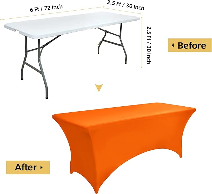 6-Pack 6ft Spandex Table Covers for Rectangle Standard Folding Tables - Wrinkle Resistant Stretch Tablecloths - Ultimate Fitted Table Protector for Parties, Trade Shows, Wedding