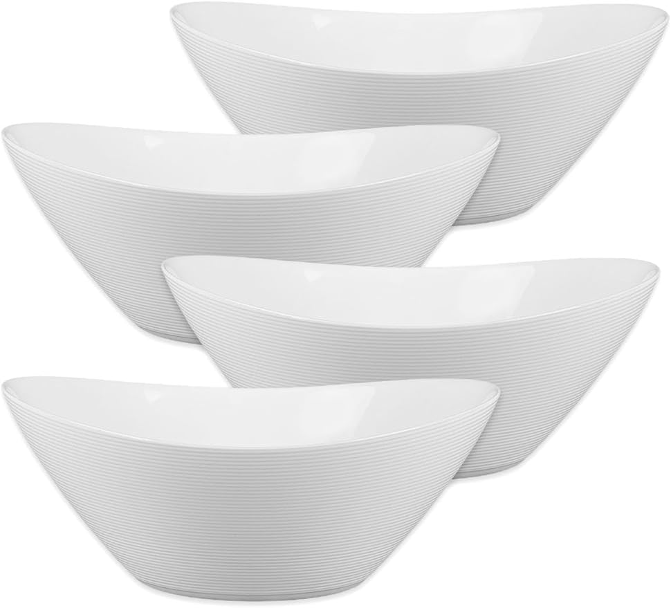 43 OZ Serving Bowl Set of 4, Opal Glass 9 inch Oval Serving Dishes for Salad, Side Dishes, Fruit Kitchen, Microwave & Dishwasher Safe, White