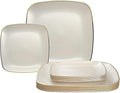 " OCCASIONS " 240 Pieces Pack,(120 Guests) Premium Wedding Party Disposable Plastic Plates Set -120 x 10'' Dinner + 120 x 7'' Salad/Dessert (Belize Square in Ivory & Gold)