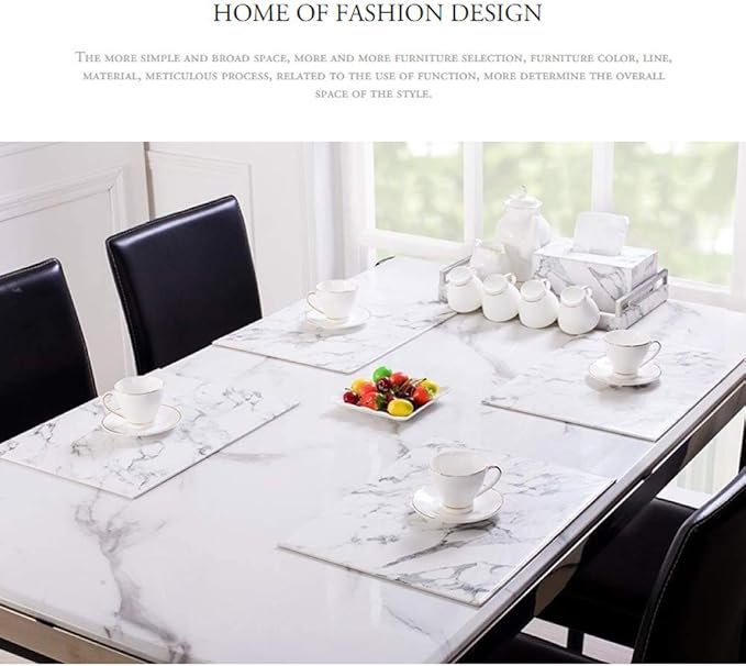 Marble Leather Placemats for Dining Table Waterproof Set of 4 Marble Decor for Kitchen Table Easy to Clean PU Place Mats for Dinning,Office (Marble（White）)
