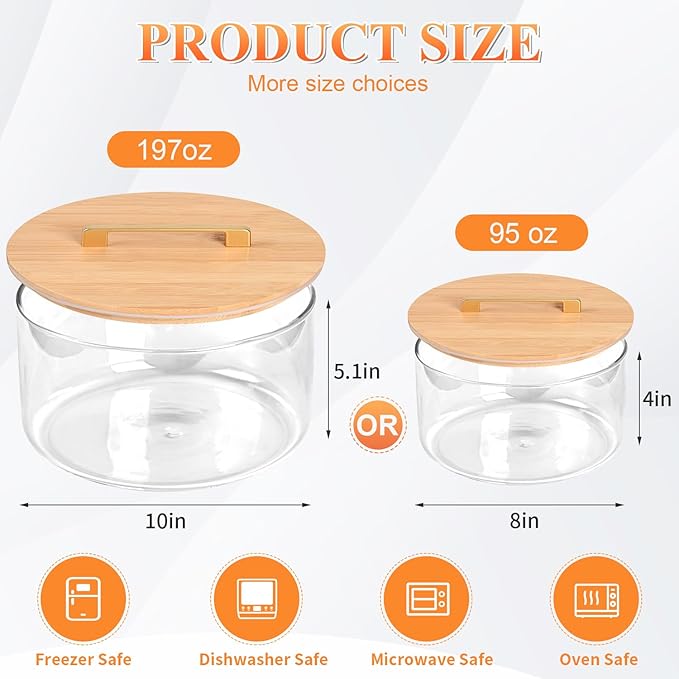 Large Salad Bowl, 8 inch Trifle Bowl Glass with Sealed Lid, Versatile Mixing and Serving Bowl for Laying Ice Cream, Cake, Cupcake, Salad, Fruit, Baking, Dessert and Party Diy, Microwave Safe