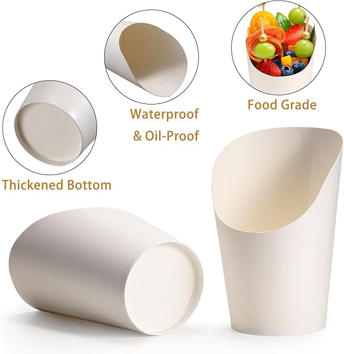 Disposable Charcuterie Cups 120 PCS with 200PCS Sticks and 120PCS Bags, 14 oz Kraft Paper Snack Boxes Appetizers Cup French Fry Holder with Cocktail Skewers Toothpicks Tooth Picks, White