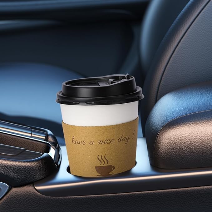 100 pack 12 oz Disposable Thickened Coffee Cups with Lids, Scald Resistant Hot Cup with Sleeve and Straw, To Go Coffee Cups for Home, Office, Cafes and Party (White 12oz)