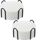Silicone Coaster Set of 16 with Holder, Drinks Coasters, Beer & Coffee, Suitable for All Cups, Hot or Cold, Anti-Slip, Non-Stick, Anti-Overflow Tabletop Protection and Decor (White, 16 Pcs)