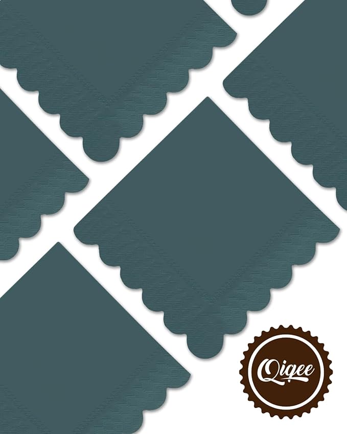 qiqee Dark Grayish Blue Cocktail Dinner Napkins 5x5inch Disposable Beverage,Wedding, Birthday Party Dessert Wave Paper Napkins(120 Count)