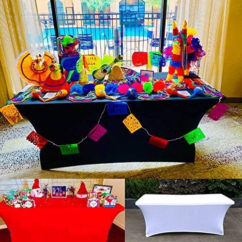 LZY Spandex Table Covers 6 Feet, Stretch/Fitted Table Covers for 6 Feet Folding Table, Rectangular Spandex Table Cloths for Wedding Party or Event (6FT-2PCS, Gold)