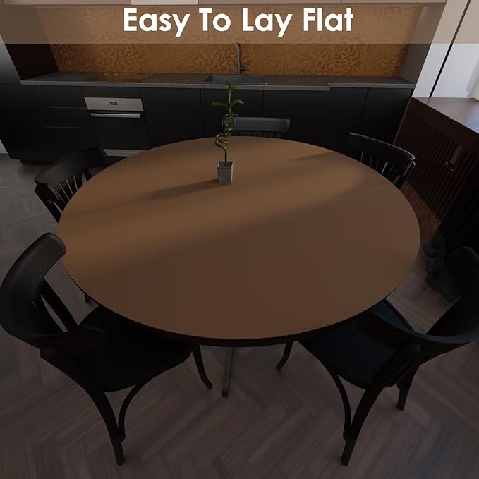Round Table Pad, 1.8mm Thick, Dia.30 Inch, Leather Table Cover, Dining Table Protector, Mud Color + Champagne Gold