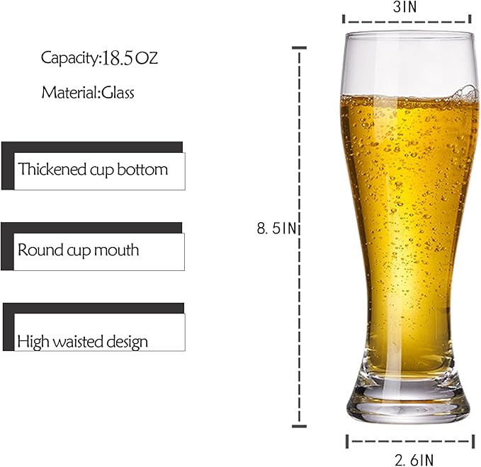 100% Hand Blown Artistry Pilsner Beer Glasses 18.5 oz Capacity Ultra-Thin Craft Lead-Free for Beer Drinking Bliss Bar Glassware creative base Beer Glasses 4pack
