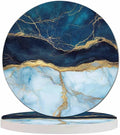 Blue Marble Cup Coasters Set of 2 Fake Stone Liquid Texture Abstract Background Wooden Table Apartment Decor 100% Diatomite for Drinking Glasses,4 Inches