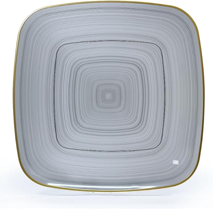 " OCCASIONS " 50 Plates Pack (25 Guests)-Wedding Party Disposable Plastic Plate Set -25 x 10'' Dinner + 25 x 7'' Salad & Dessert plates (Belize Square in Black & Gold)