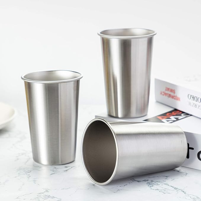 MEWAY Premium Stainless Steel Cups 16 oz Pint Cup Tumbler (16 Pack) - Premium Metal Cups - Stackable Durable Cup，Chilling Beer Glasses, for Travel, Outdoor, Camping, Everyday