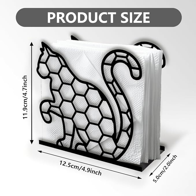 Hexagon Cat Decorative Black Metal Napkin Holder for Table, 4.9" x 4.7" x 2" Kitty Animal Standing Napkin Holder for Home Kitchen Restaurant Picnic Party Coffee Bar Dining Room