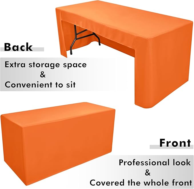 Nasitos 2 Pack 8' Fitted Table Cloth for Rectangular Table Orange Trade Show Table Covers-Open Back Valentines Tablecloth Washable and Wrinkle Resistant Table Cloth, Parties, Buffet, Baby Shower