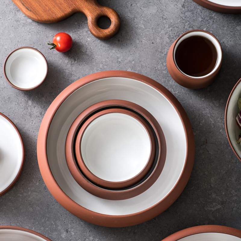 Uaral Japanese Salad Plate,Dinner Plates and Bowls Set,Stoneware Appetizer Plates with Rustic Terracotta Underside, Set of 4,5.5inch,14oz(Red and White) - Image 5