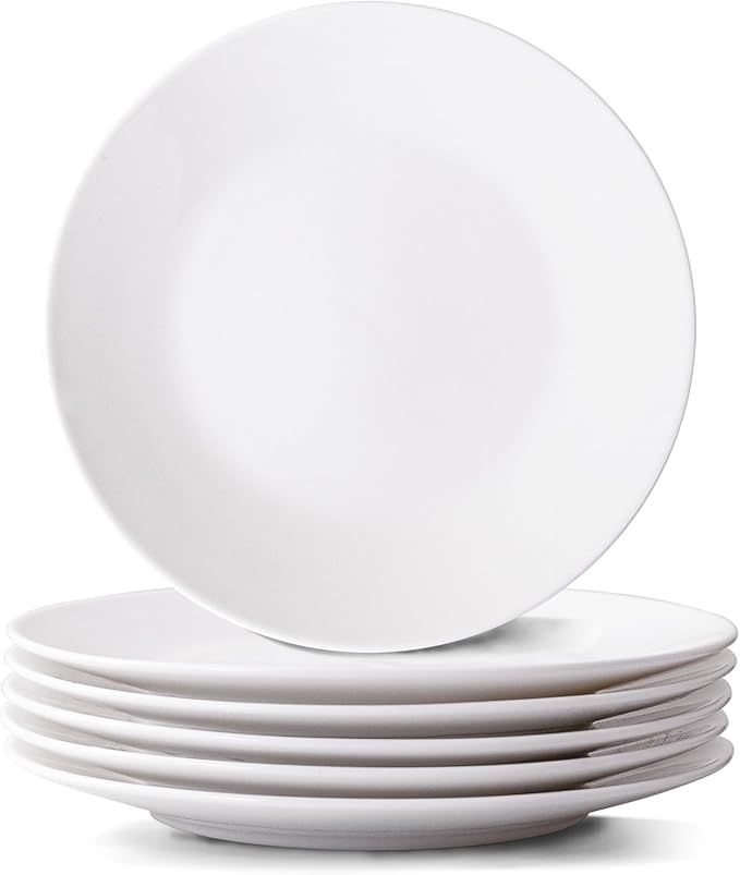 White Salad Plates Set of 6, 7.5 Inch Ceramic Plates – White Porcelain Appetizer & Dessert Plates for Kitchen, Salad, Snack & Everyday Use, Microwave & Dishwasher Safe