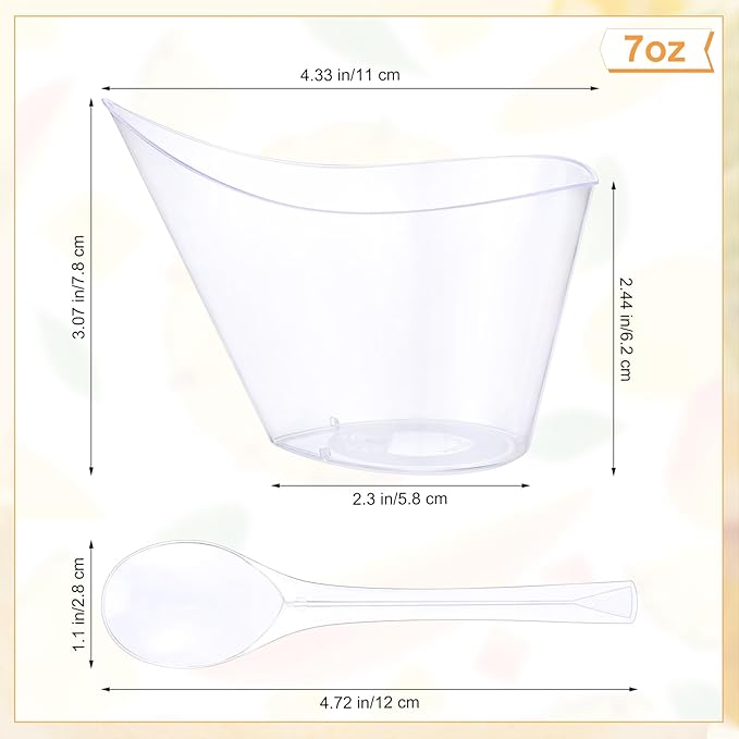 250 Pack Clear Plastic Dessert Cups with Tasting Spoons, Appetizer Cups Yogurt Parfait Bowls with Spoons for Party Supplies Catering Chocolate Desserts Buffet Food Display (7 oz)