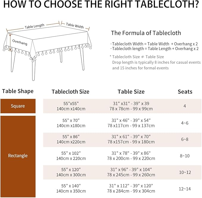 Deep Dream Tablecloths, Waterproof Table Cloth, Linens Wrinkle Free Anti-Fading, Rustic Table Cover Decoration for Kitchen Dinning Christmas (Rectangle/Oblong, 55''x102'',8-10 Seats, Light Coffee)