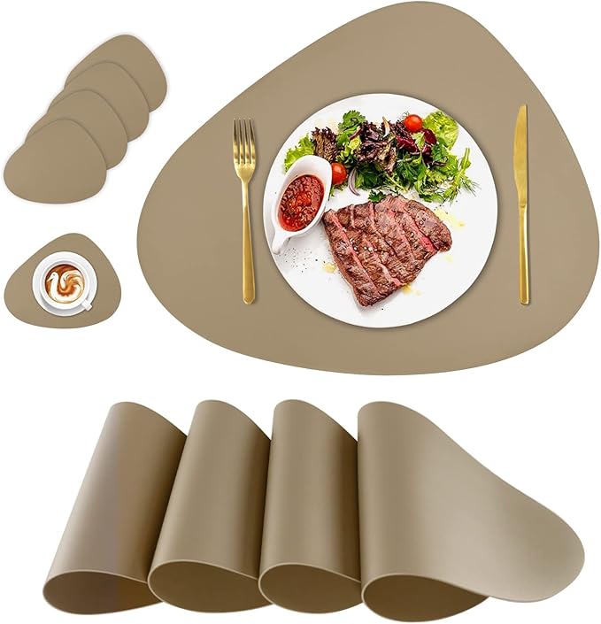 Placemats Set of 4, Faux Leather Placemats for Round Tables Set Washable Wipeable Heat-Resistant Dining Table Mat Kitchen Place Mats Modern Nordic Style Placemats(Apricot)
