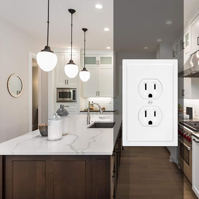 Henne Bery Modern Edge Decorative Wall Plate Switch Plate Outlet Cover, Durable Solid Zinc Alloy (Single Duplex 2PK, Pure White)