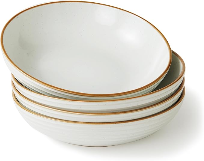 famiware Jupiter Pasta Bowls, 30 OZ Large Salad Bowls Set of 4, Microwave and Dishwasher Safe, Sturdy and Stackable, Serving Bowls for Kitchen, White
