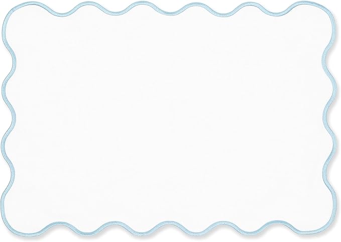 Hofdeco Premium Coastal Patio Indoor Outdoor Placemat Set of 4, 14"x19" Double-Layered, Waterproof Cloth Placemat for Kitchen or Dining Table. Baby Blue Embroidered Solid A