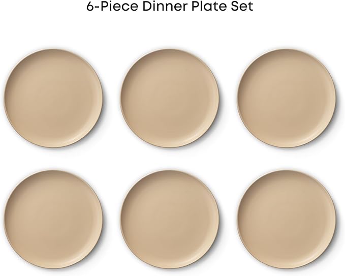 JoyJolt Mesa Stoneware Dinner Plates Set of 6, 10.5" Dish Set, Dishwasher and Microwave Safe Plate Set, Modern Rustic Dinnerware, Kitchen Serving Dishes - Matte Black