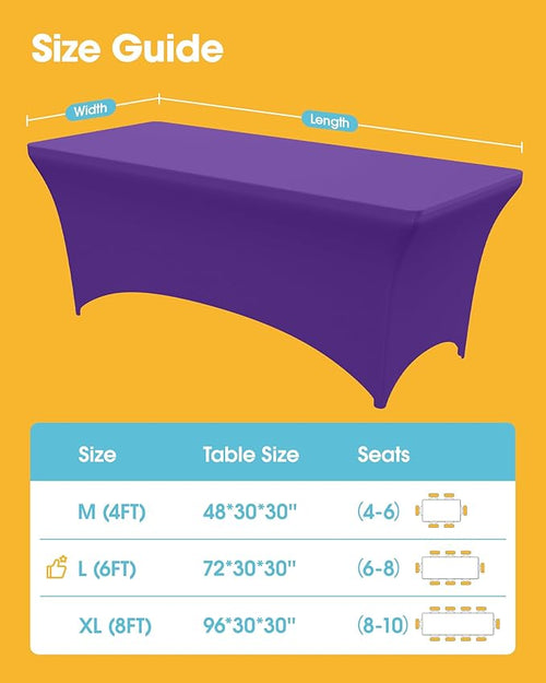 4-Pack Purple Spandex Tablecloths – 72"x30"x30" Stretch Fitted Table Covers for 6ft Rectangle Folding Tables, Wrinkle-Resistant Tablecloth for Wedding, Banquet & Outdoor Events