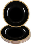 PARTY BARGAINS 13-Inch Charger Plates - 8 Pack, Black Gold Rim, Heavy-Duty Disposable Chargers for Elegant Dining - Ideal for Weddings and Formal Events