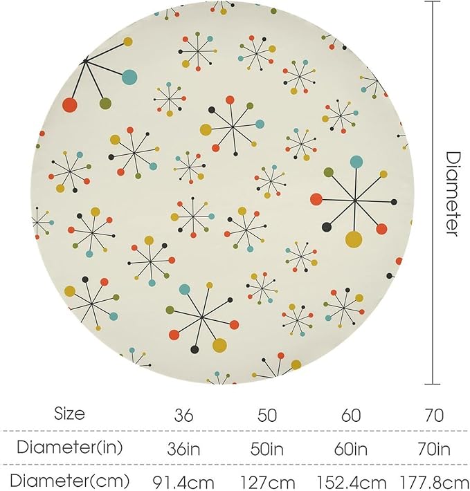 Medieval Round Tablecloth, Boho Mid Century Abstract Modern Retro Colors Pattern Tablecloth for Home Party Dining Room Kitchen Decor 60Inch(152cm)