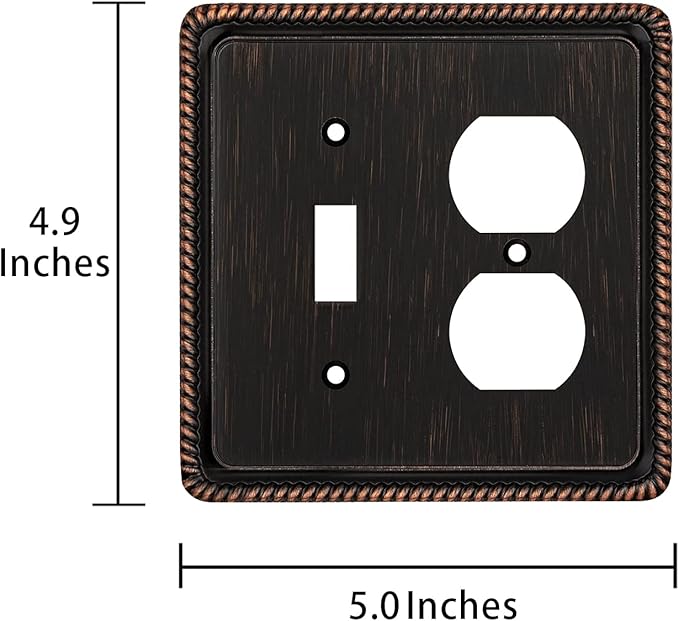 Henne Bery Rope Edge Decorative Wall Plate Switch Plate Outlet Cover (Toggle/Duplex, Aged Bronze)