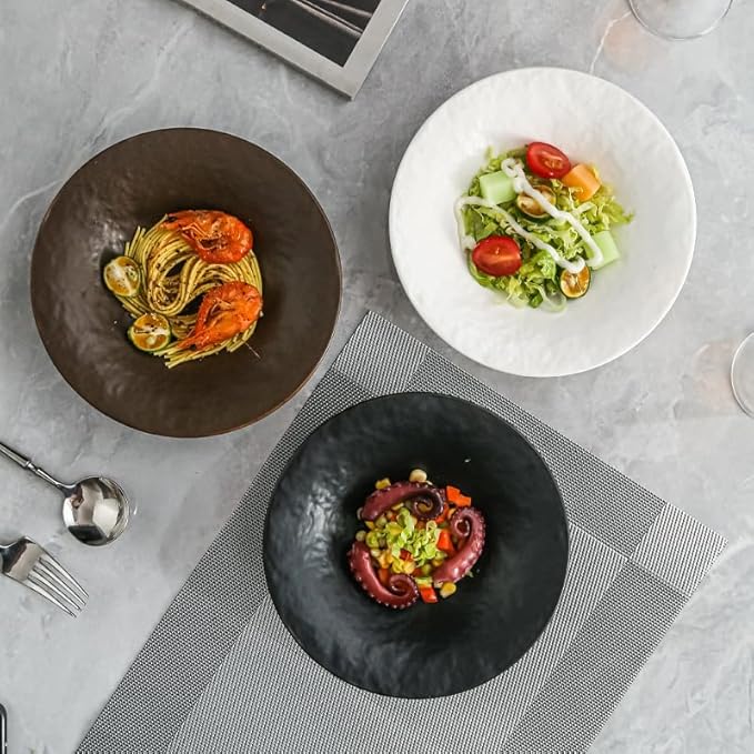 8 Inch Elegant Porcelain Dinner Plates, Round Appetizer Plates, Perfect for Salad, Dessert, Pasta, Snacks,Fruit,Breakfast, Party, Dishwasher & Microwave Safe, Salad Plates Set of 4(Black)