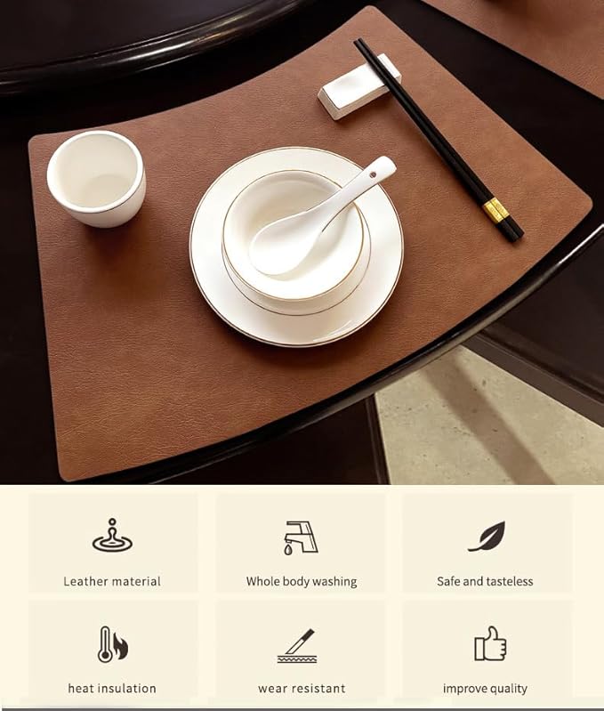 Leather Round Table Washable Placemats, Thick Faux Leather Heat Resistant Wedge Table Placemat, Waterproof Non-Slip Easy to Clean Place mat for Kitchen Coffee Dining Room Table Set of 9